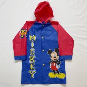 Disney Kids Mickey Mouse Raincoat Hooded Snap Front Size Medium Boys Blue Red